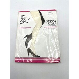 On the Go! Pantyhose Queen Size 2 Off White Sheer Nylons VINTAGE USA